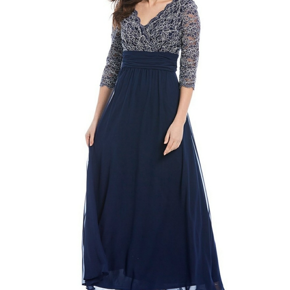 NWT Jessica Howard Navy Glitter Lace Gown size 14P